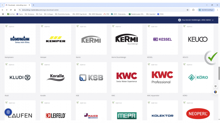 In Building Masterdata sehen Marktpartner, welche Datenbestände zertifiziert sind. Hersteller-Logos aus SHK.
